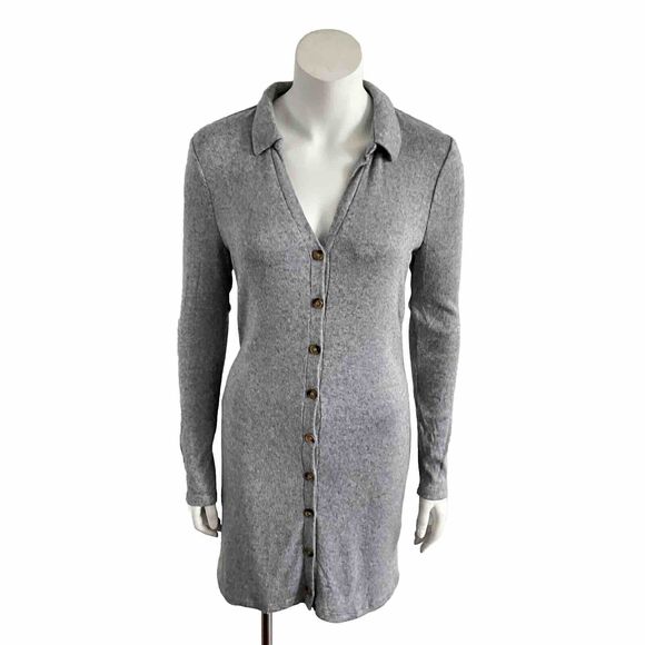 Walter Baker Dress Grey Rhonda Long Sleeve V-neck Button Front M - Picture 2 of 9